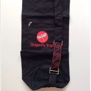 Yoga Mat Bag Dragonfly Black Canvas 30” Tote Shoulder Strap Zip Pocket Red NEW